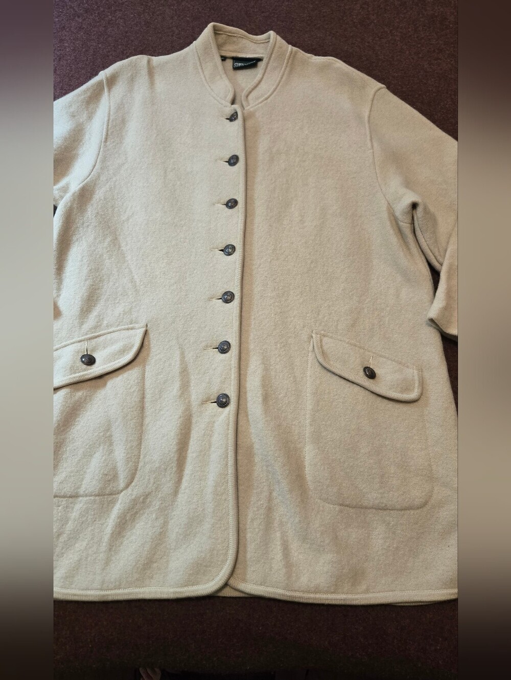 Vintage Geiger Boiled Wool Jacket Cream Stand Collar Austrian Size 40